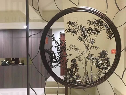 臺(tái)灣客戶定制家居屏風(fēng) 梅蘭竹菊四君子雙面透雕鐵畫(huà)